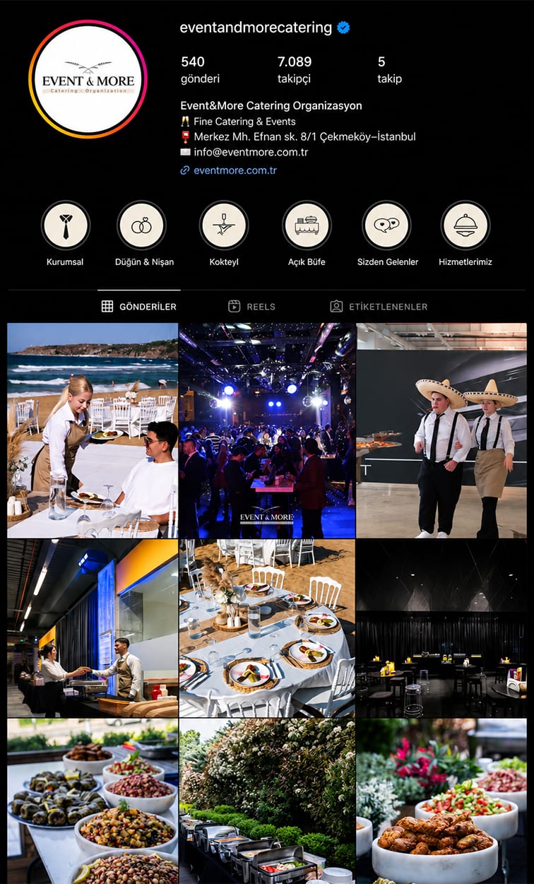 Event & More Catering — Ador Ajans'ın yönettiği etkinlik ve catering Instagram hesabı